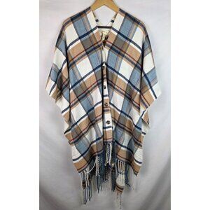 Matilda Jane Women's Poncho One Size Just Imagine Paige Plaid Cape Tassels